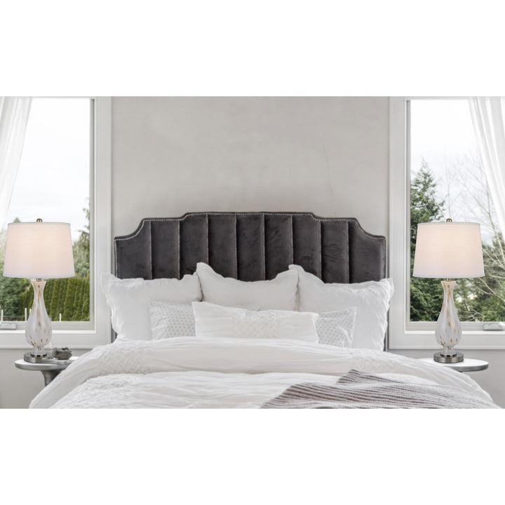 150W 3 Way Abinger Glass Table Lamp With Hardback Fabric Shade (Sold In Pairs)