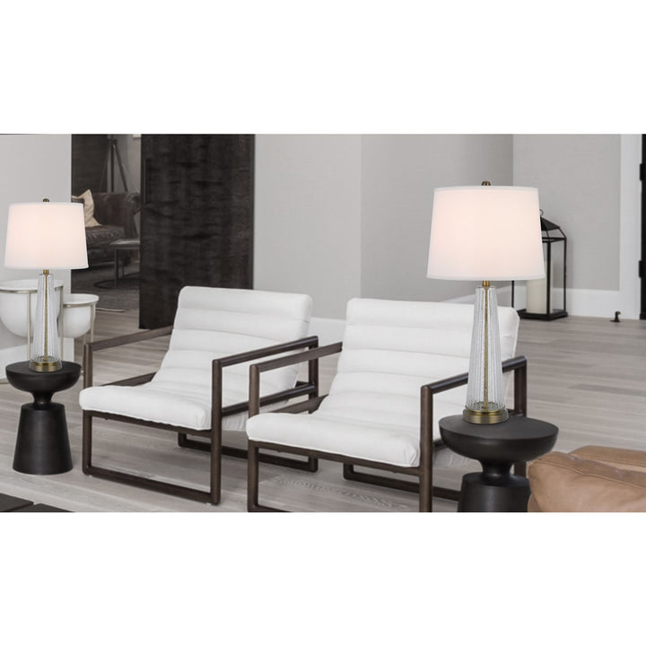 150W 3 Way Huxley Glass Table Lamp With Hardback Fabric Shade (Sold In Pairs)