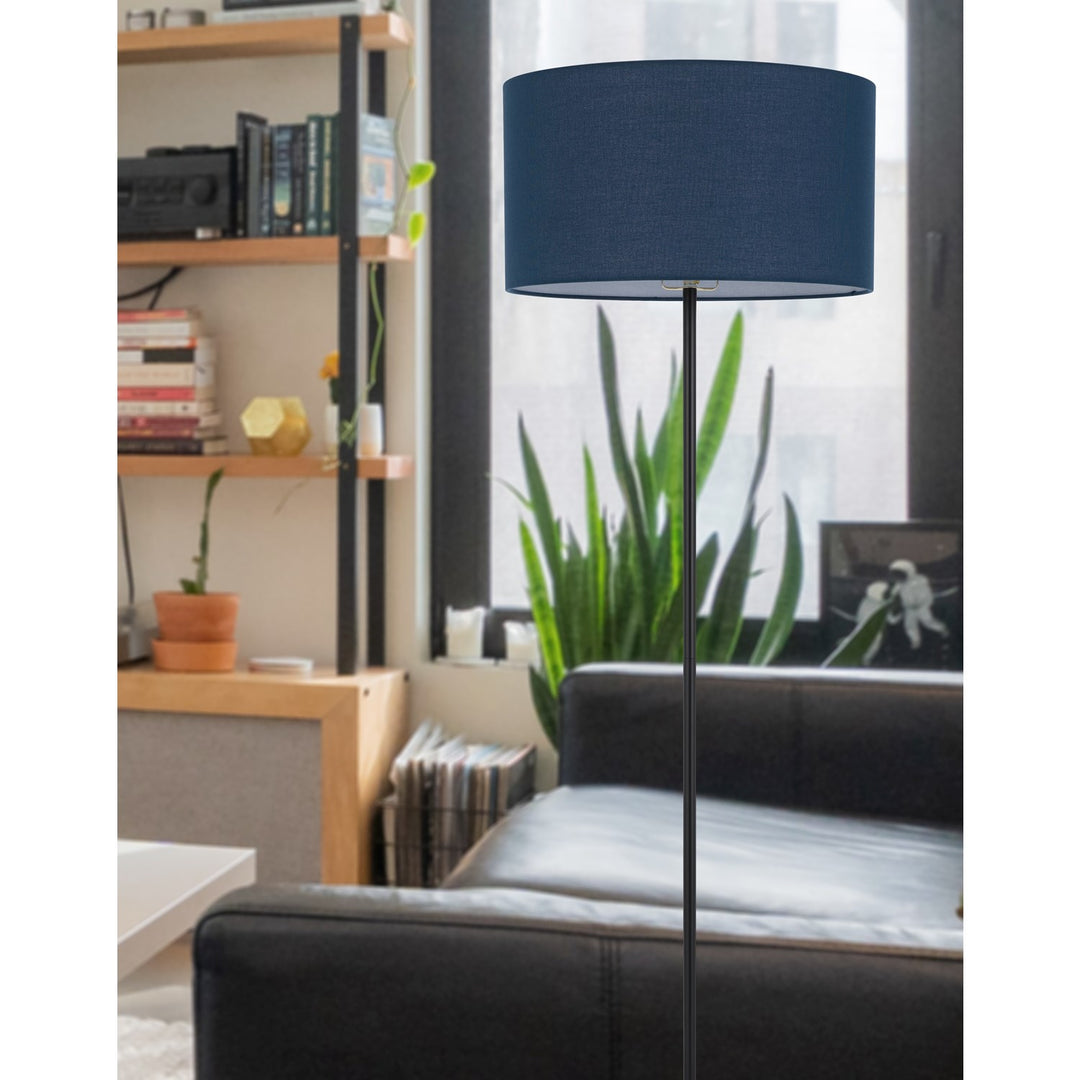 150W 3 Wayt Cromwell Metal Floor Lamp With Navy Blue Linen Shade