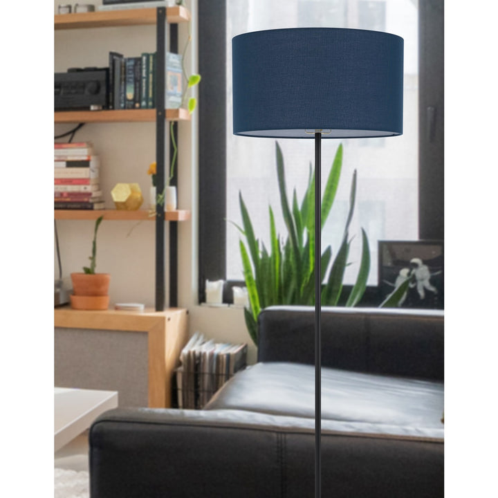 150W 3 Wayt Cromwell Metal Floor Lamp With Navy Blue Linen Shade