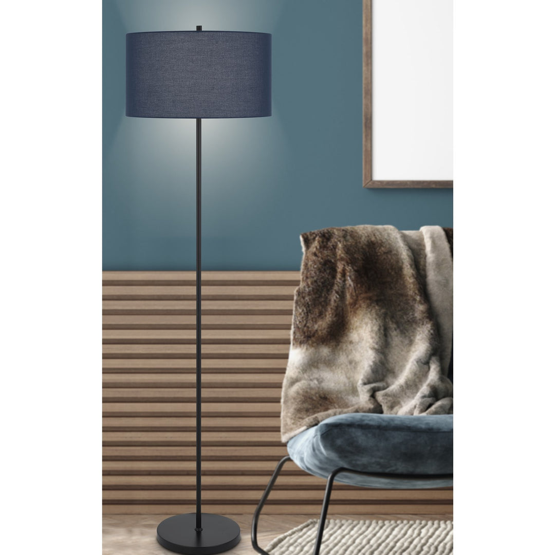 150W 3 Wayt Cromwell Metal Floor Lamp With Navy Blue Linen Shade
