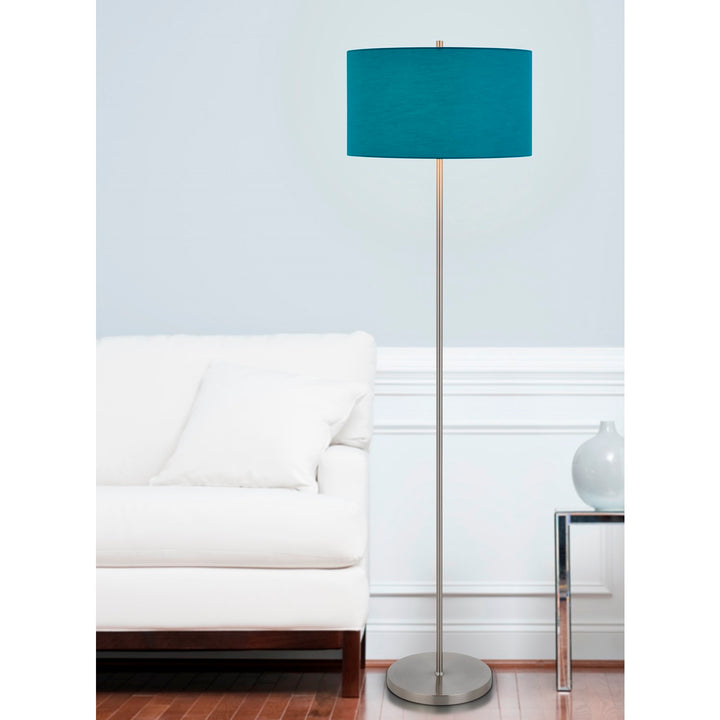 150W 3 Wayt Cromwell Metal Floor Lamp With Aqua Blue Linen Shade