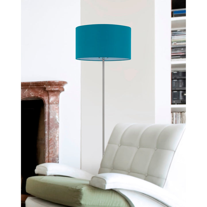 150W 3 Wayt Cromwell Metal Floor Lamp With Aqua Blue Linen Shade
