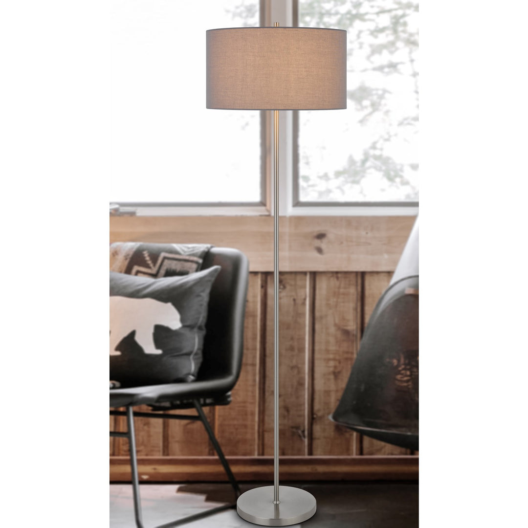 150W 3 Wayt Cromwell Metal Floor Lamp With Gray Linen Shade