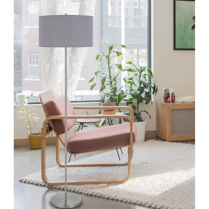 150W 3 Wayt Cromwell Metal Floor Lamp With Gray Linen Shade