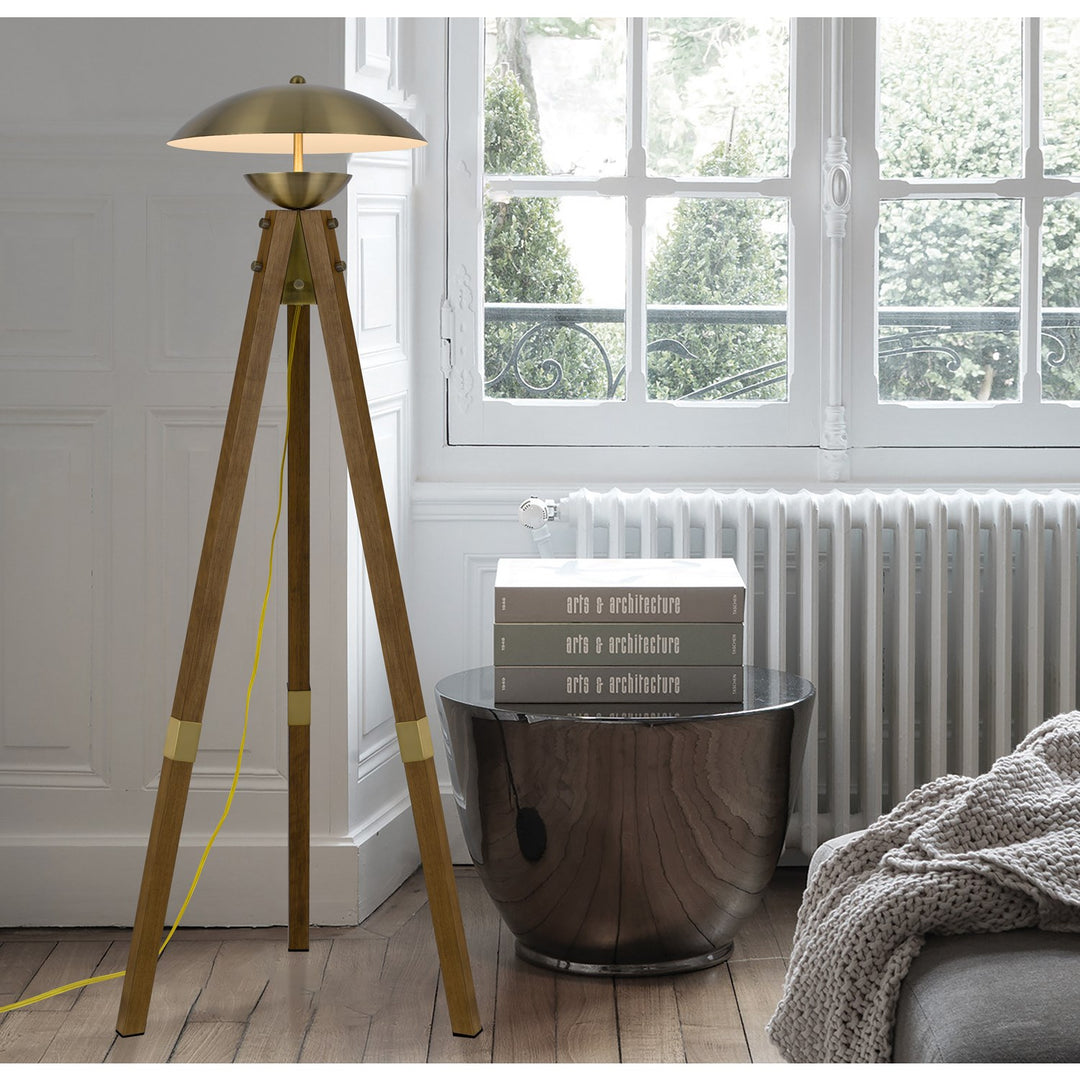 Lakeland 18W Intergrated Led Tripod Birch Wood Floor Lamp