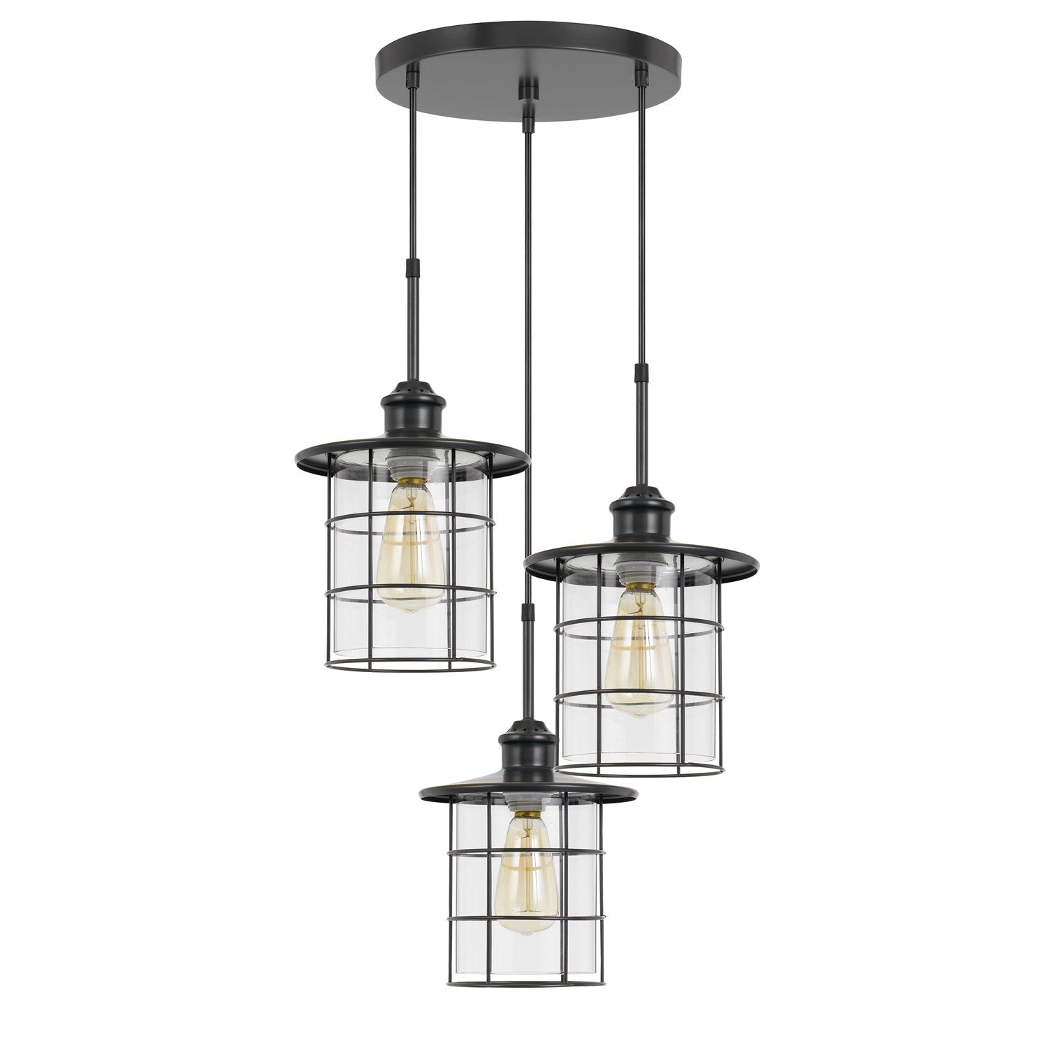 60W X 3 Silverton Metal/Glass Pendant Fixture (Edison Bulbs Included) by CAL Lighting