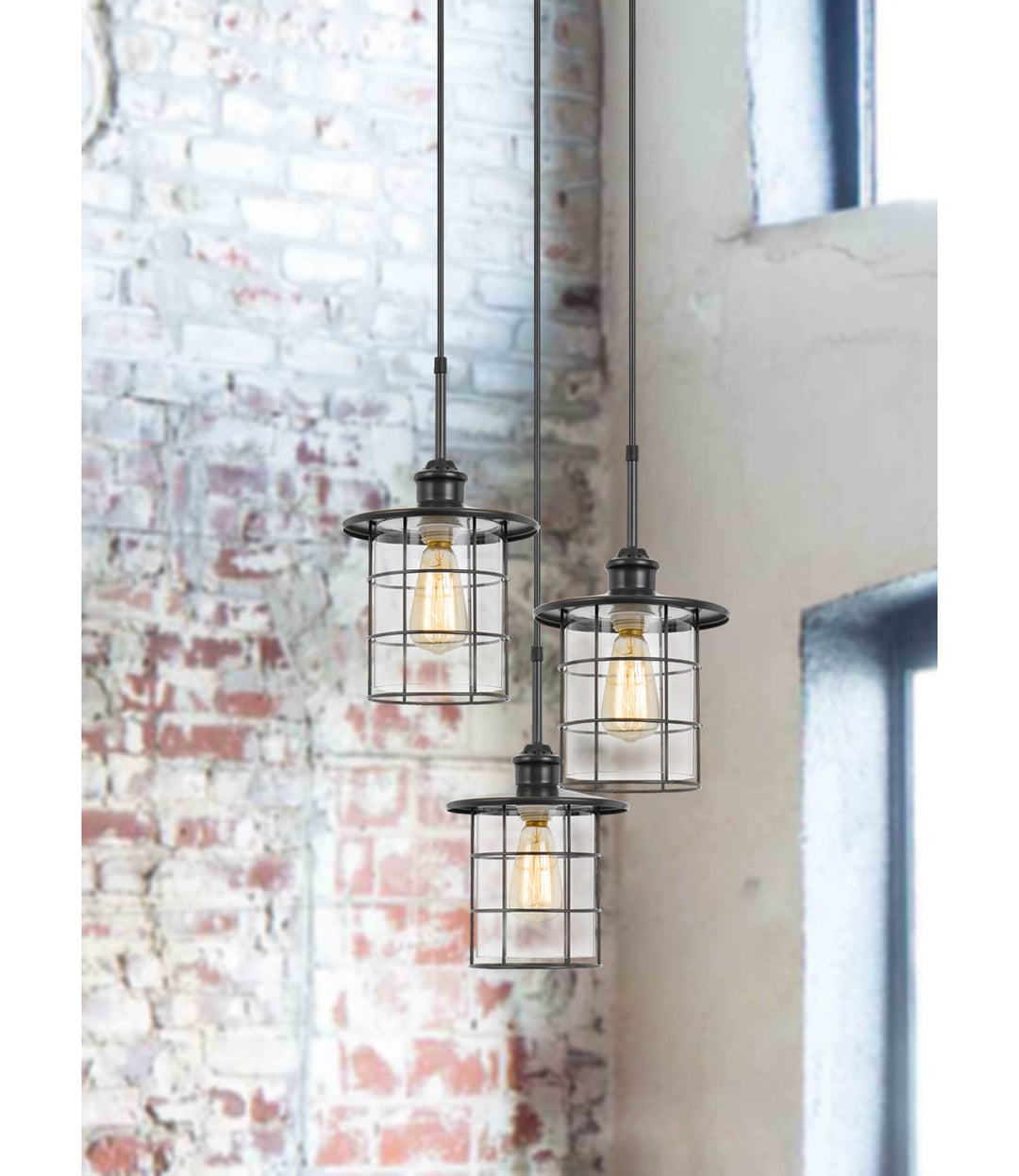 60W X 3 Silverton Metal/Glass Pendant Fixture (Edison Bulbs Included)