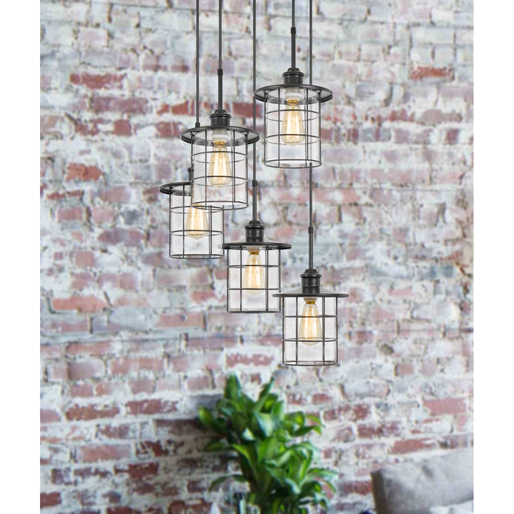 60W X 5 Silverton Metal/Glass Pendant Fixture (Edison Bulbs Included)
