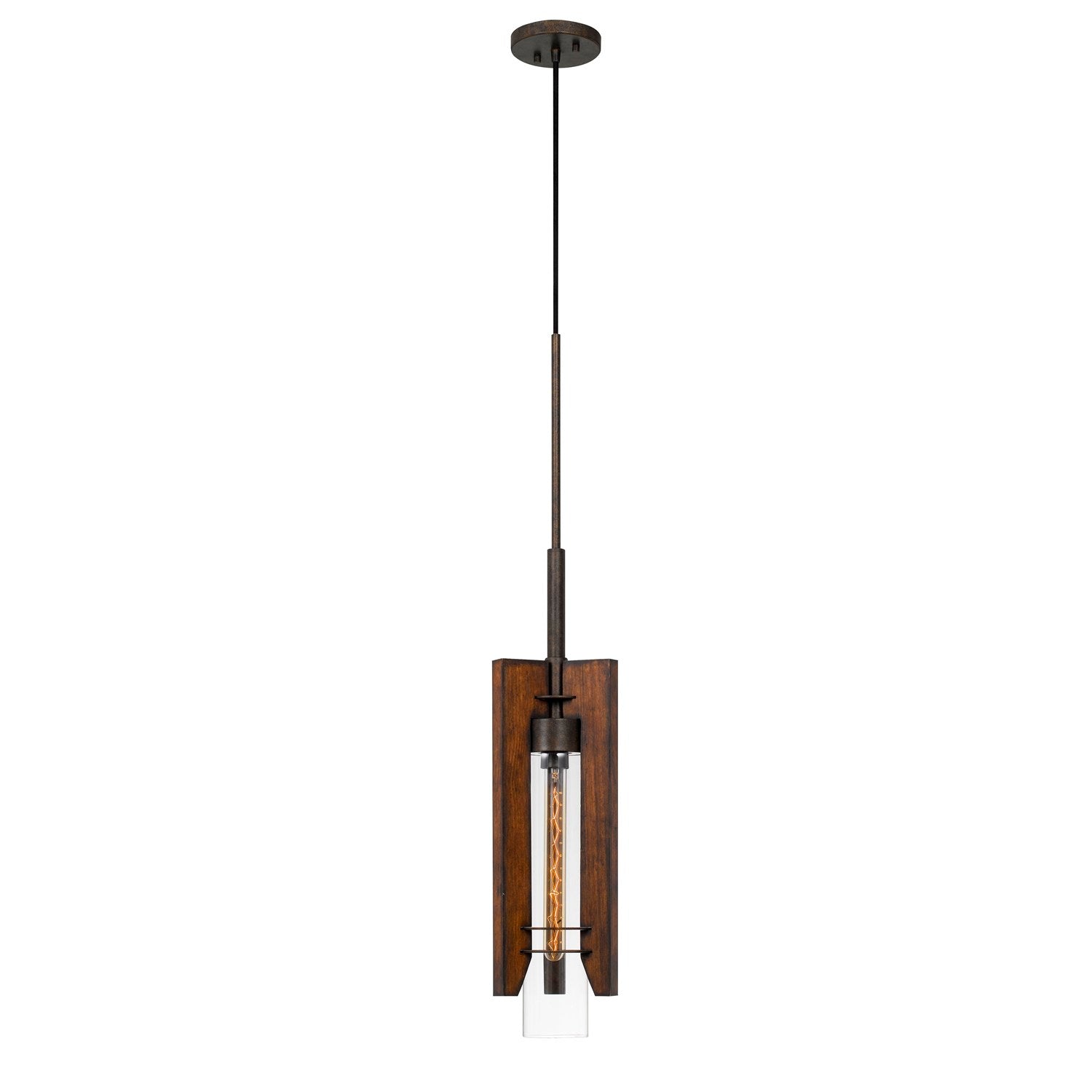 60W Almeria Wood/Glass Pendant Fixture (Edison Bulb Not Included) by CAL Lighting