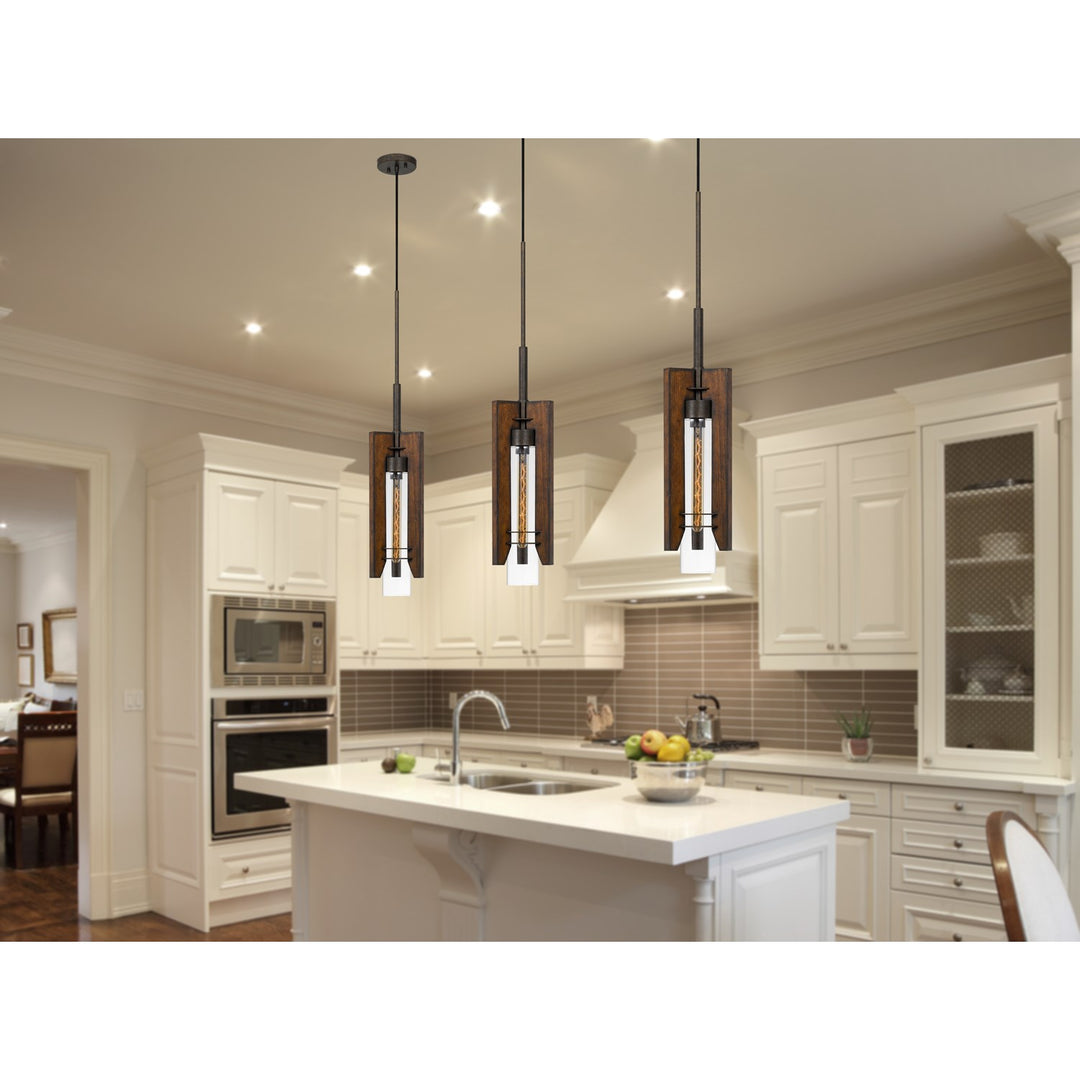 60W Almeria Wood/Glass Pendant Fixture (Edison Bulb Not Included)