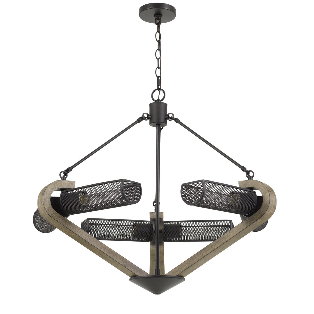 60W X 6 Baden Metal/Wood Chandelier With Mesh Shades by CAL Lighting