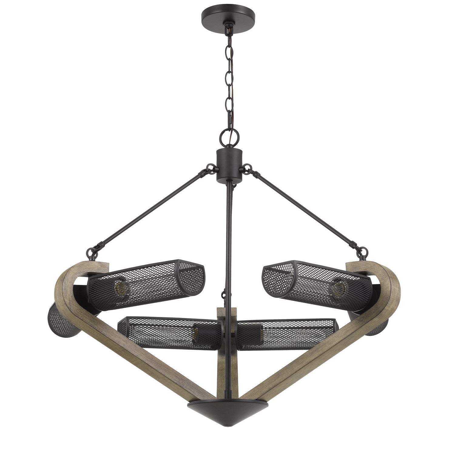 60W X 6 Baden Metal/Wood Chandelier With Mesh Shades by CAL Lighting