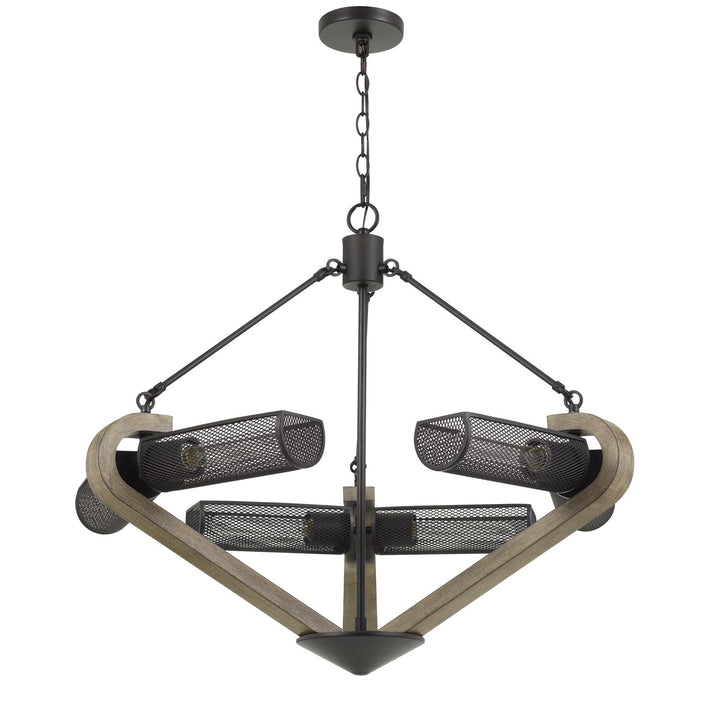 60W X 6 Baden Metal/Wood Chandelier With Mesh Shades by CAL Lighting
