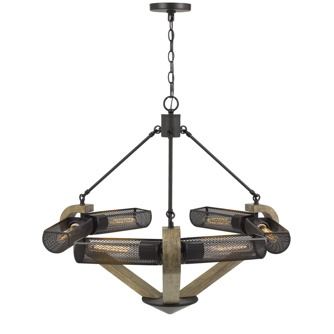 60W X 6 Baden Metal/Wood Chandelier With Mesh Shades