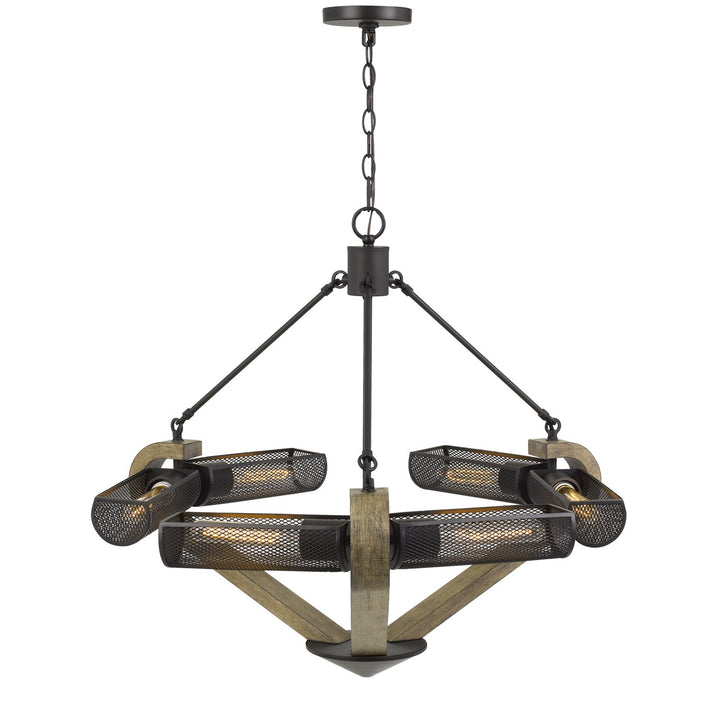60W X 6 Baden Metal/Wood Chandelier With Mesh Shades