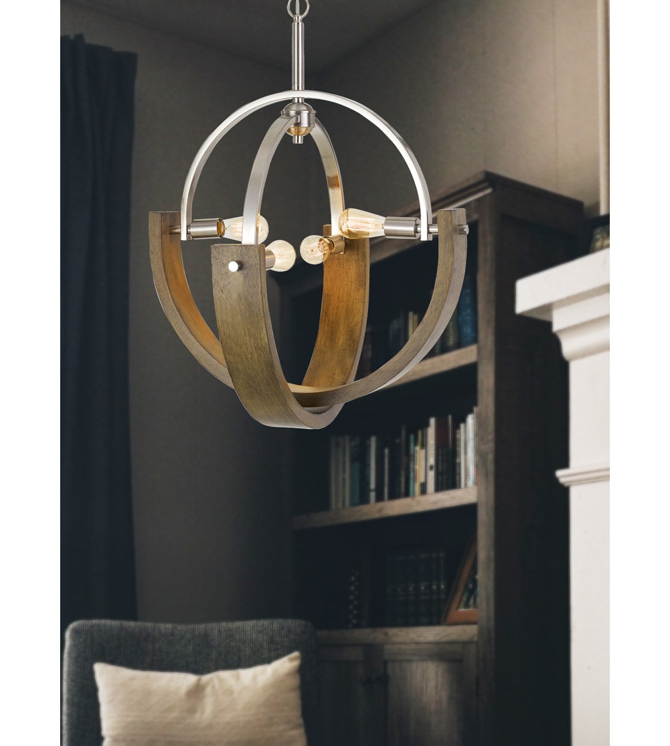 60W X 4 Rauma Metal/Wood Chandelier (Edison Bulbs Are Not Included)