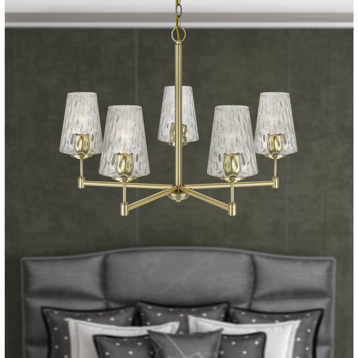 60W X 5 Crestwood Metal Chandelier With Textured Glass Shades
