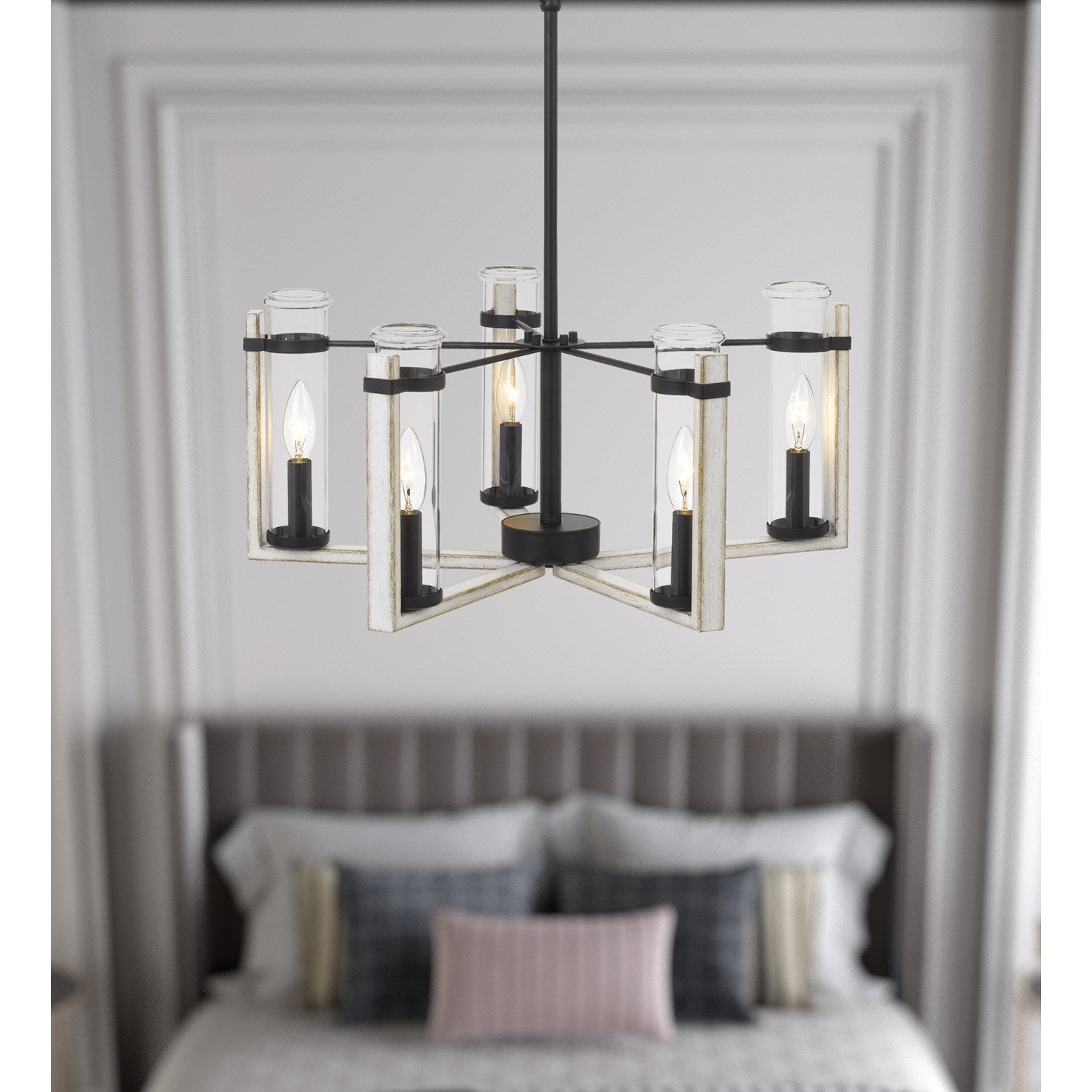 60Wx 5 Olivette Metal Chandelier With Glass Shade