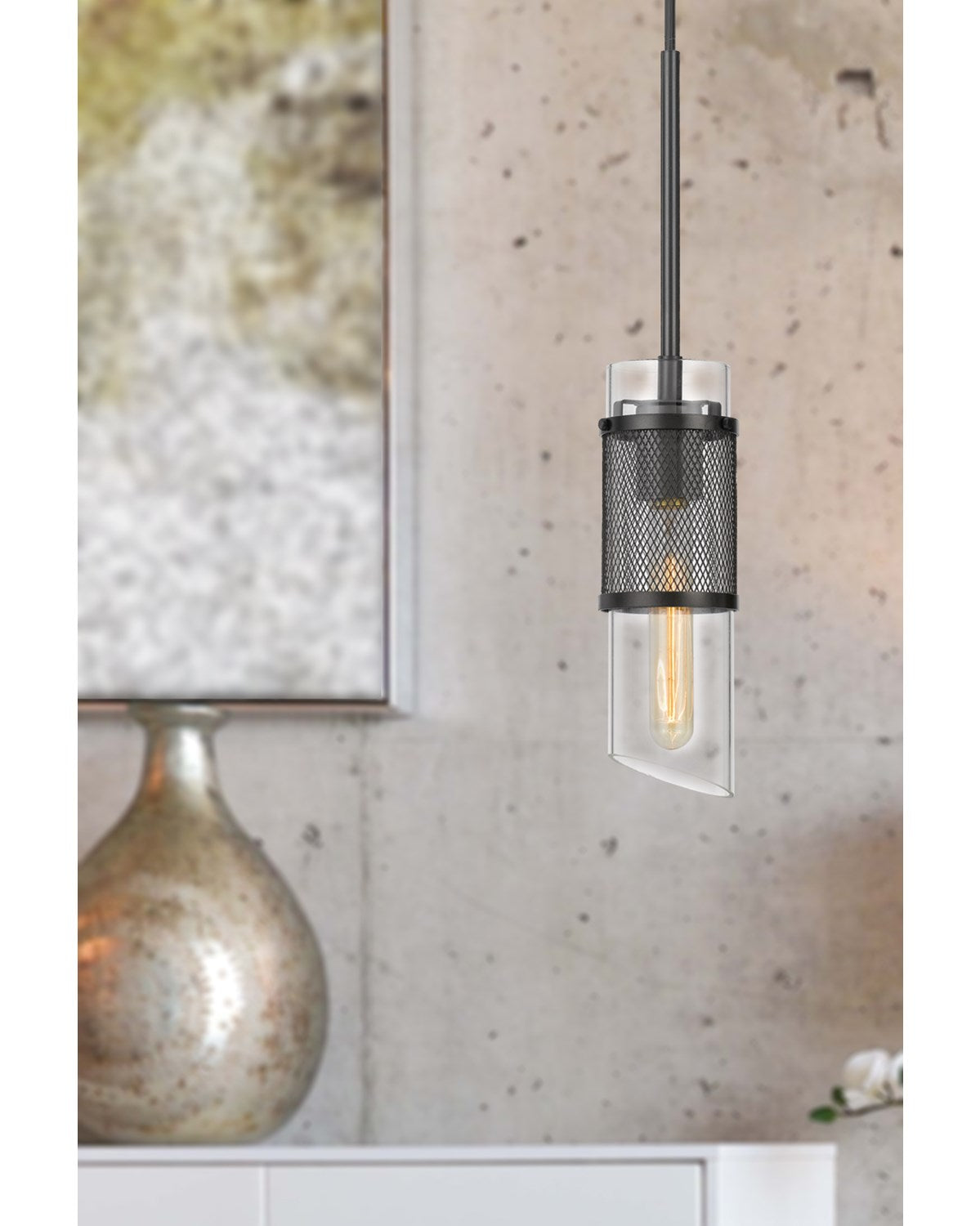 60W Savona Double Layer Glass/Metal Mini Pendant With Mesh Metal Shade