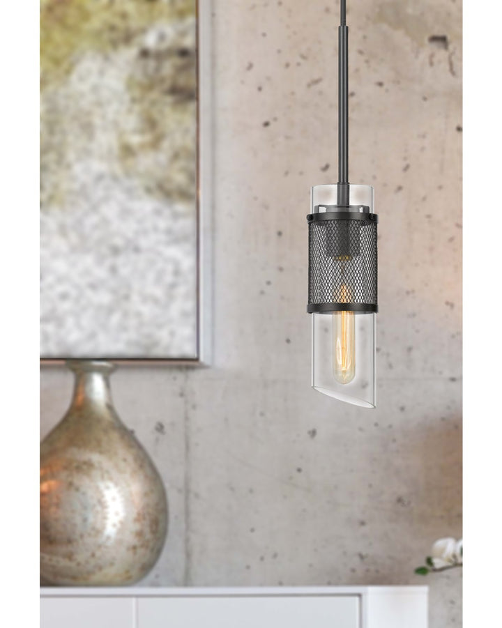 60W Savona Double Layer Glass/Metal Mini Pendant With Mesh Metal Shade