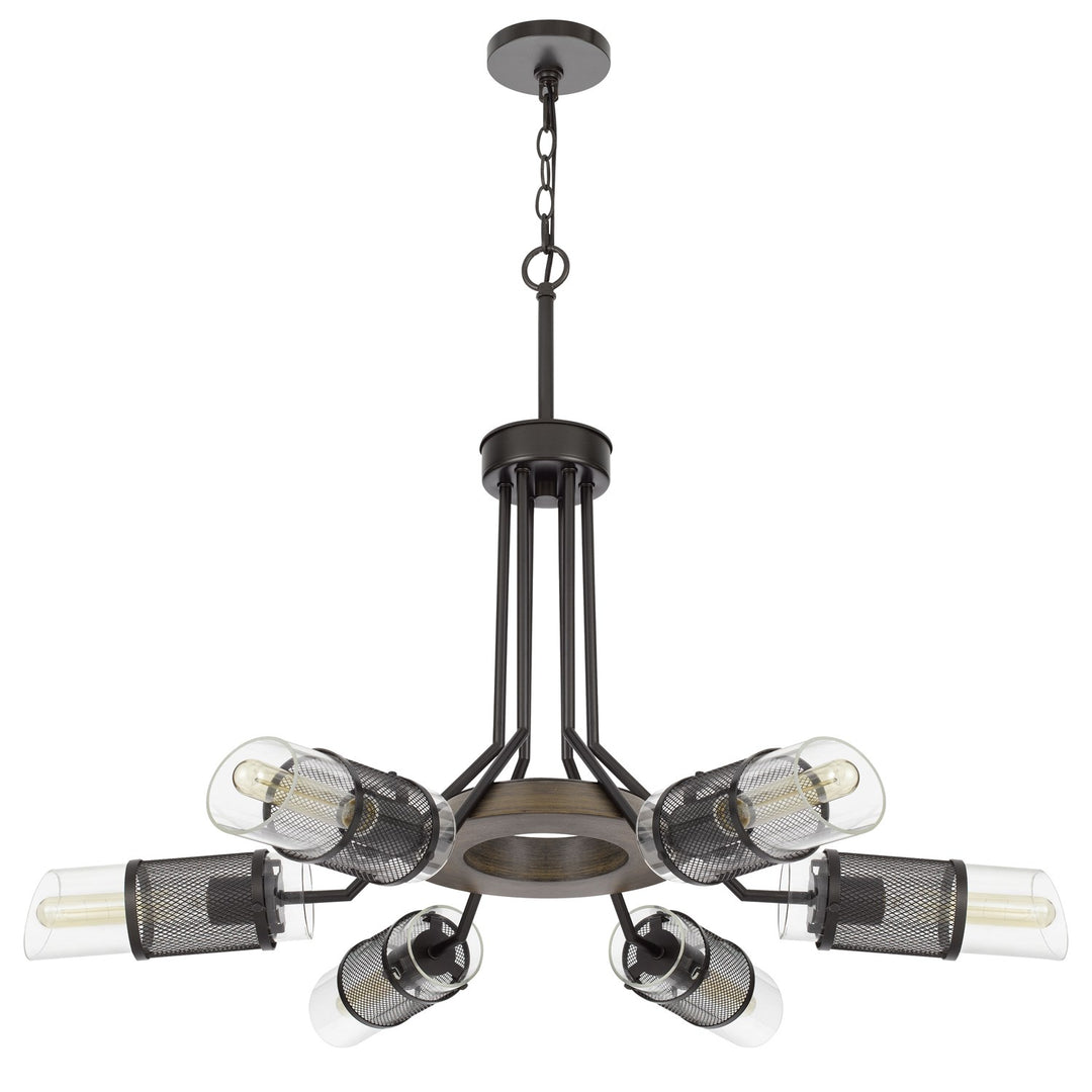 60W X 6 Savona Pine Wood/Metal Chandelier With Double Layer Glass/Metal Shade by CAL Lighting