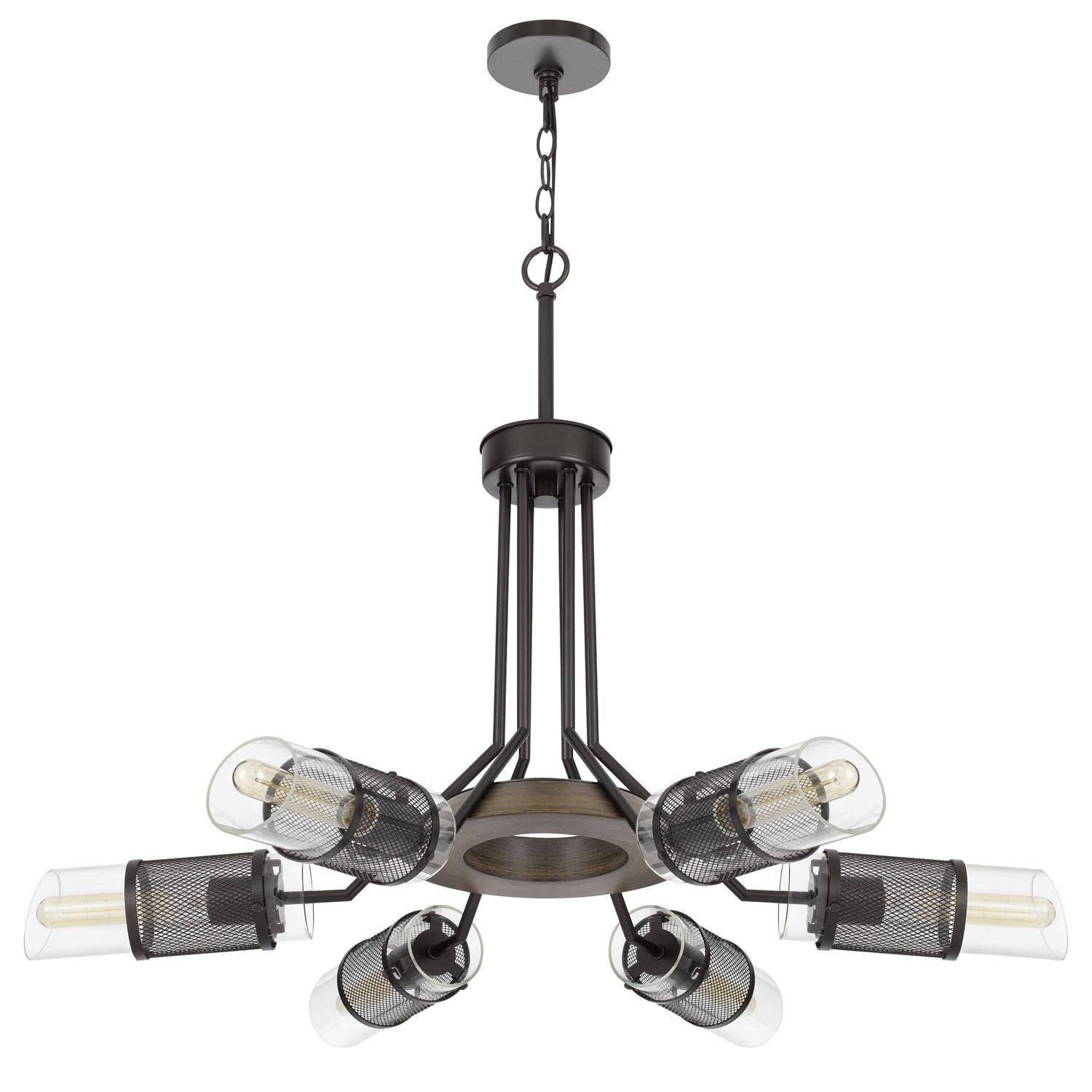 60W X 6 Savona Pine Wood/Metal Chandelier With Double Layer Glass/Metal Shade by CAL Lighting