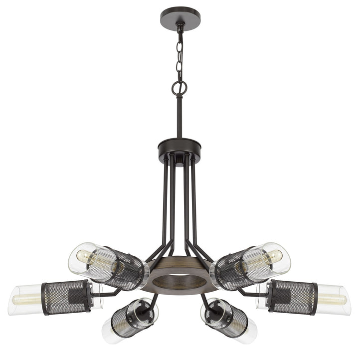60W X 6 Savona Pine Wood/Metal Chandelier With Double Layer Glass/Metal Shade by CAL Lighting