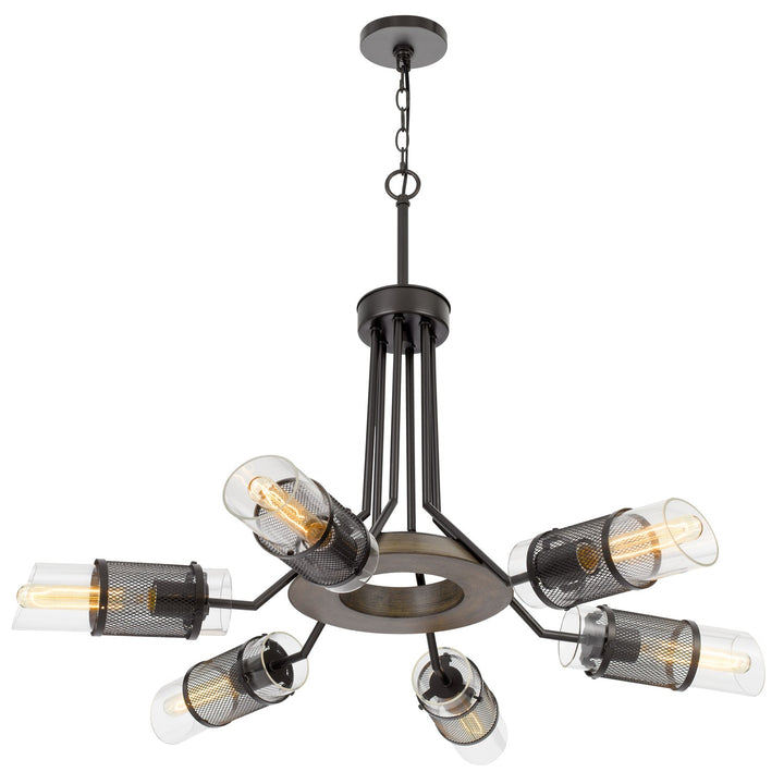 60W X 6 Savona Pine Wood/Metal Chandelier With Double Layer Glass/Metal Shade