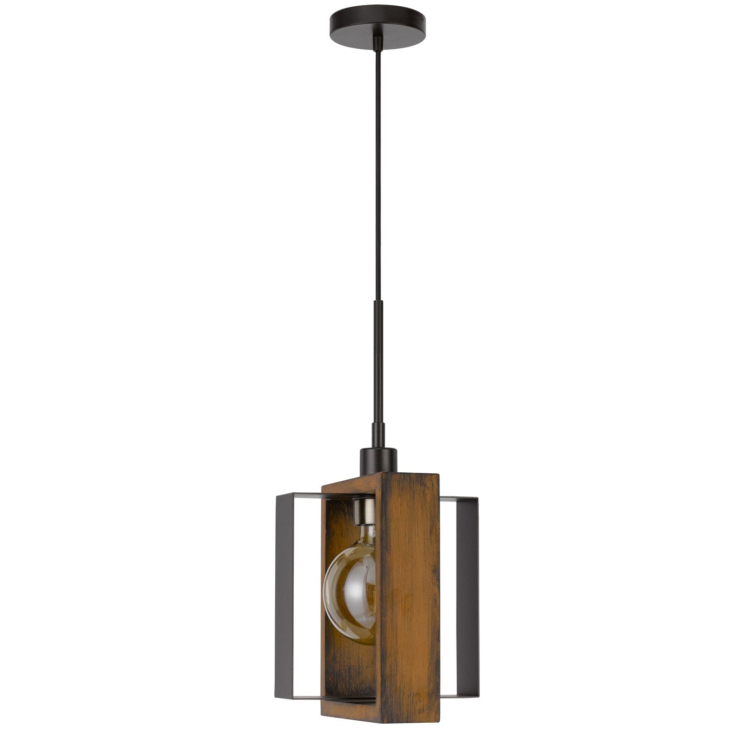 60W Agrigento Pine Wood/Metal Mini Pendant Fixture (Edison Bulb Included) by CAL Lighting