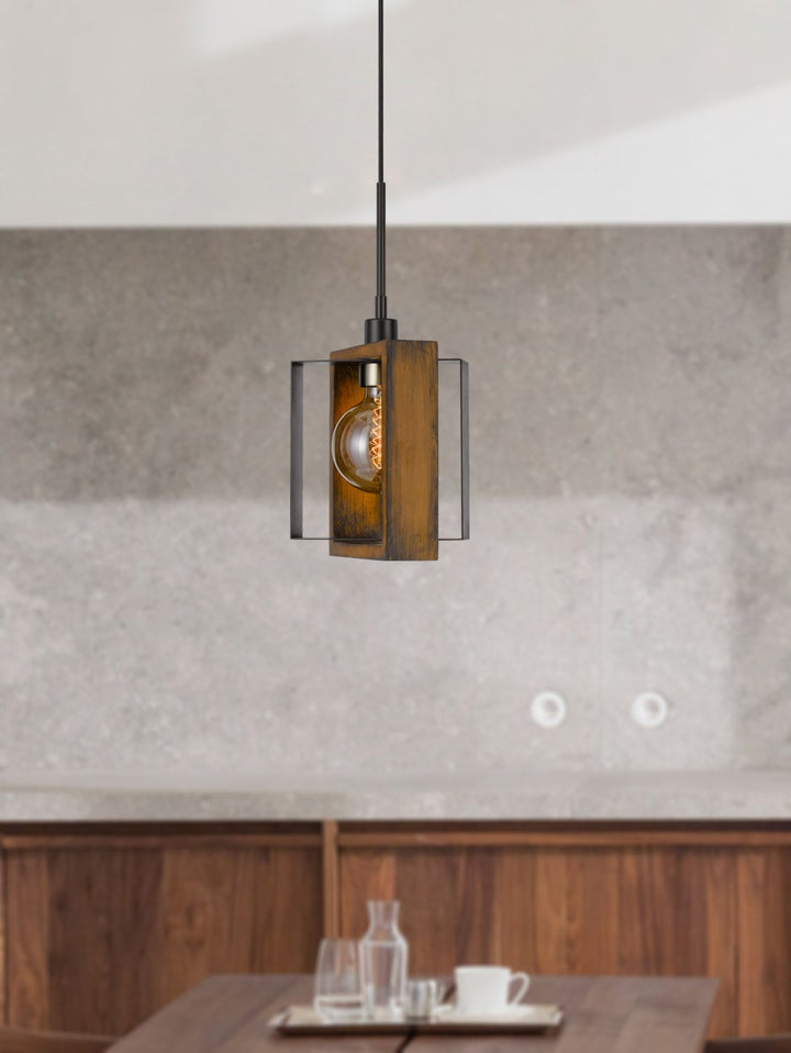 60W Agrigento Pine Wood/Metal Mini Pendant Fixture (Edison Bulb Included)