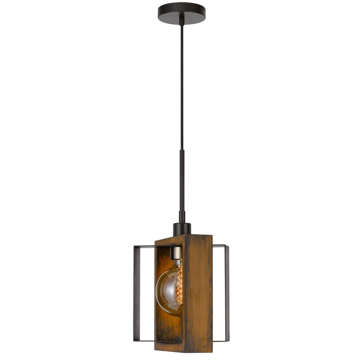 60W Agrigento Pine Wood/Metal Mini Pendant Fixture (Edison Bulb Included)