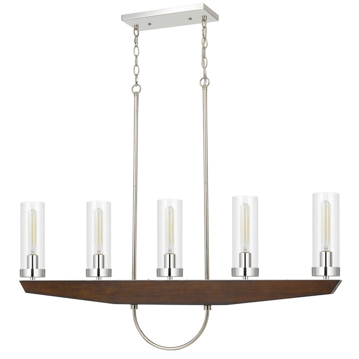 60W X 5 Ercolano Pine Wood/Metal Island Chandelier With Clear Glass Shade by CAL Lighting