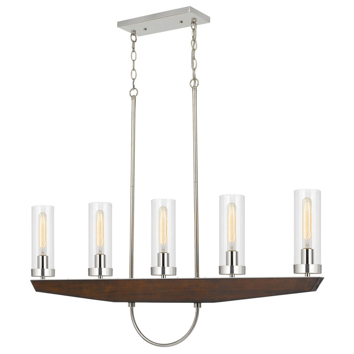 60W X 5 Ercolano Pine Wood/Metal Island Chandelier With Clear Glass Shade