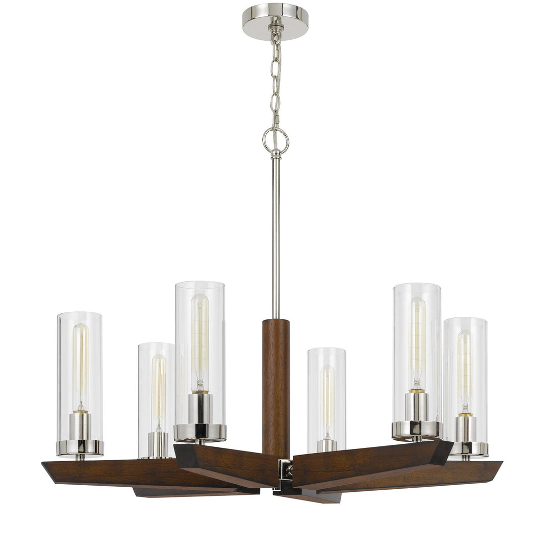 60W X 6 Ercolano Pine Wood/Metal Chandelier With Clear Glass Shade by CAL Lighting