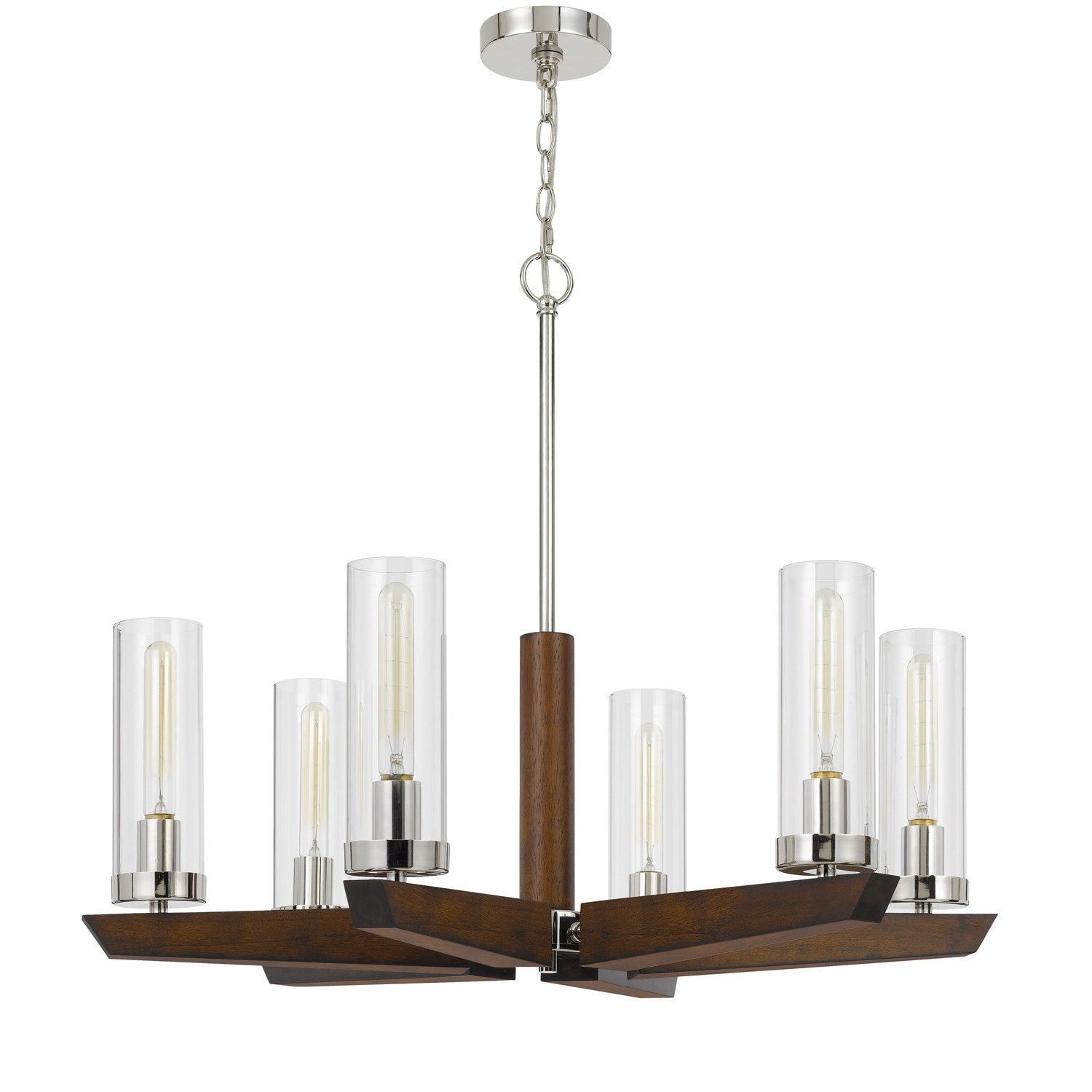 60W X 6 Ercolano Pine Wood/Metal Chandelier With Clear Glass Shade by CAL Lighting