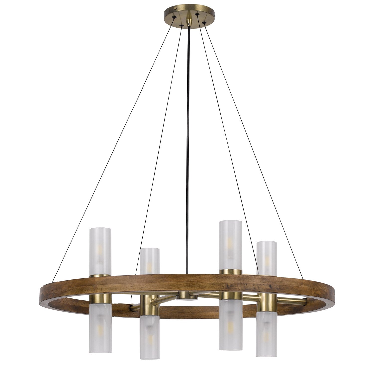 40W X 8 Hempstead Birch Wood Cylinder Chandelier With Adjustable Steel Cable by CAL Lighting