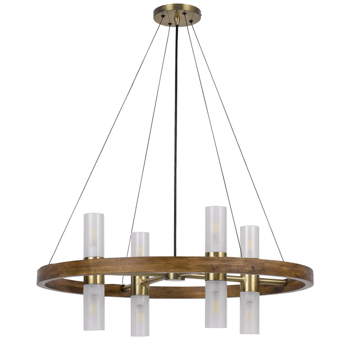 40W X 8 Hempstead Birch Wood Cylinder Chandelier With Adjustable Steel Cable by CAL Lighting