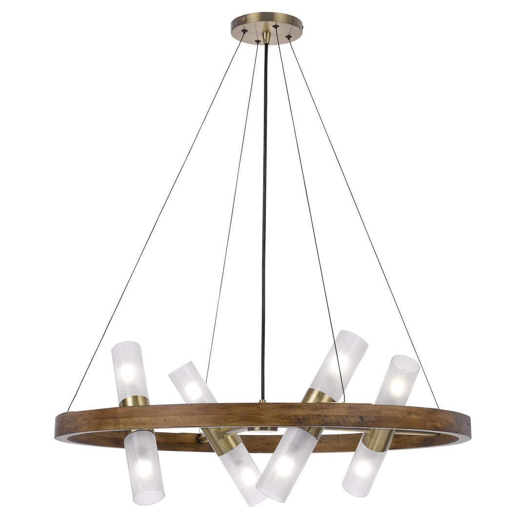 40W X 8 Hempstead Birch Wood Cylinder Chandelier With Adjustable Steel Cable