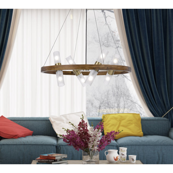 40W X 8 Hempstead Birch Wood Cylinder Chandelier With Adjustable Steel Cable