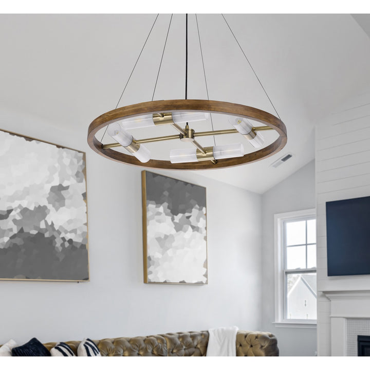 40W X 8 Hempstead Birch Wood Cylinder Chandelier With Adjustable Steel Cable