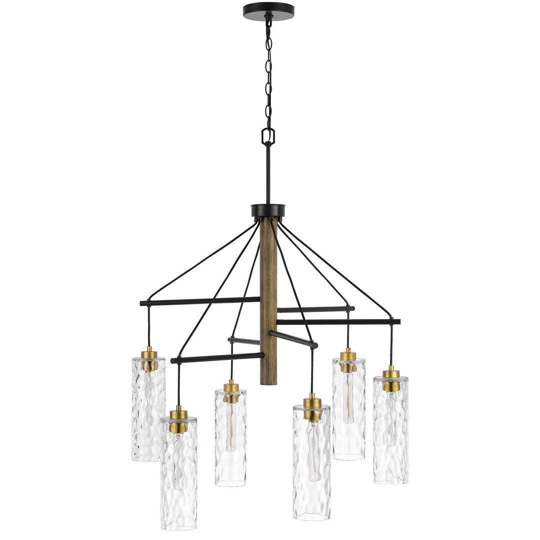 60W X 6 Williston Rubber Wood Chandelier With Hanging Textured Glass Shades by CAL Lighting