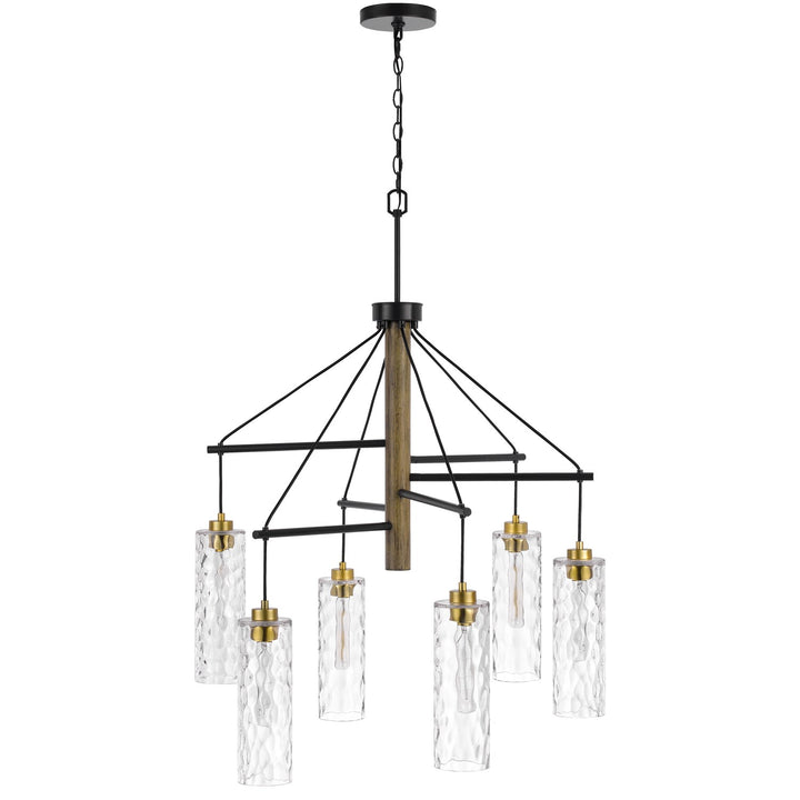 60W X 6 Williston Rubber Wood Chandelier With Hanging Textured Glass Shades by CAL Lighting
