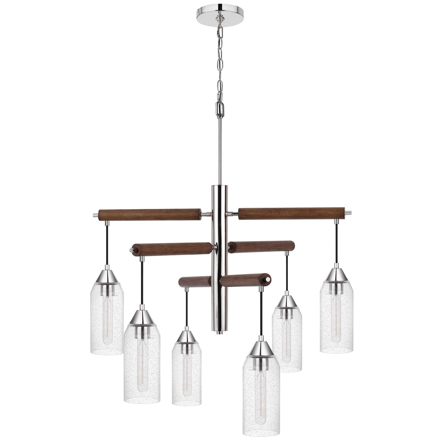 60W X 6 Massillon Rubber Wood Chandelier With Hanging Bulbbed Glass Shades by CAL Lighting