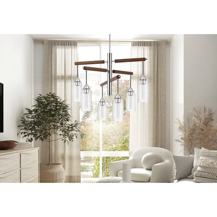 60W X 6 Massillon Rubber Wood Chandelier With Hanging Bulbbed Glass Shades