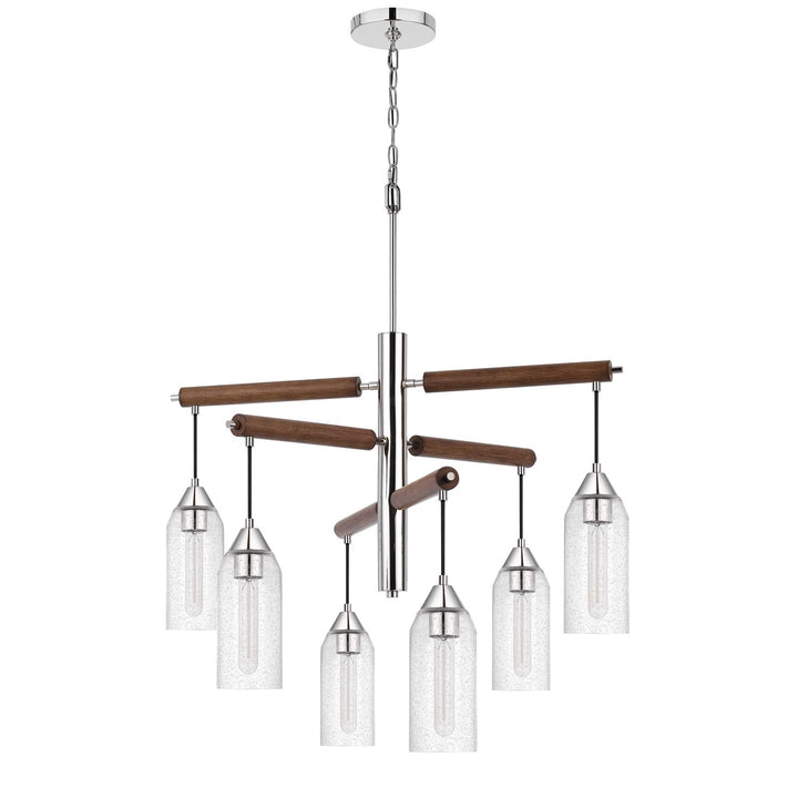 60W X 6 Massillon Rubber Wood Chandelier With Hanging Bulbbed Glass Shades