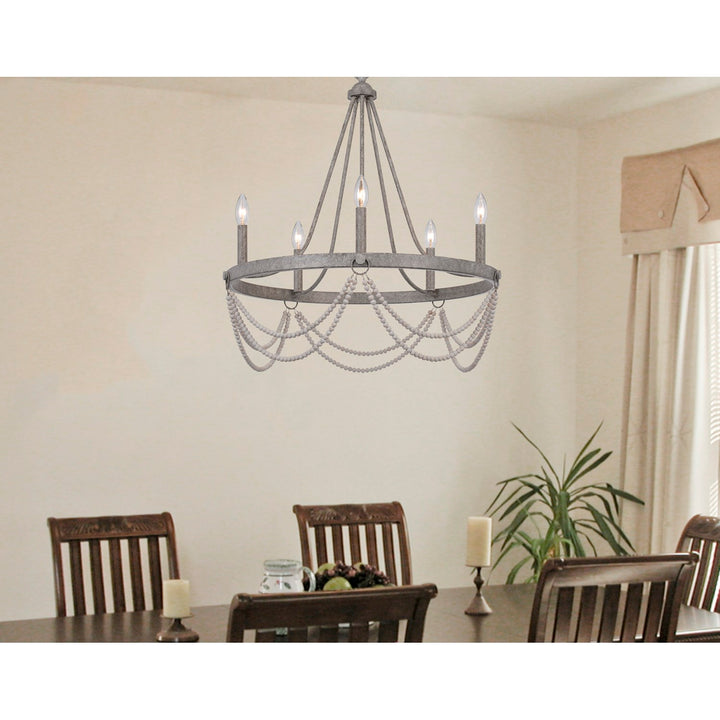 60W X 5 Anniston Beaded Metal Chandelier