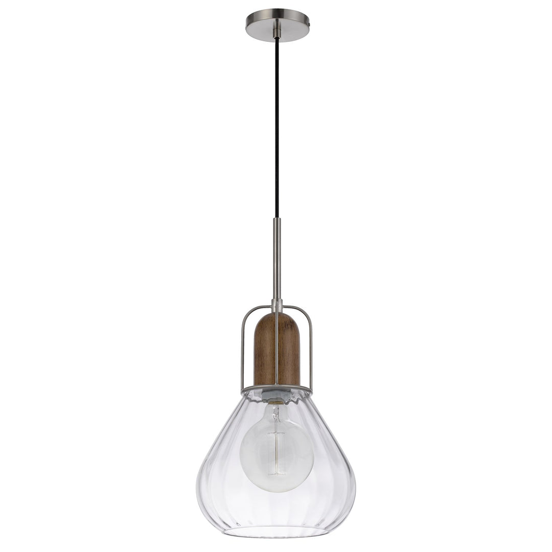 60W Rochelle Metal / Rubber Wood Mini Glass Pendant by CAL Lighting