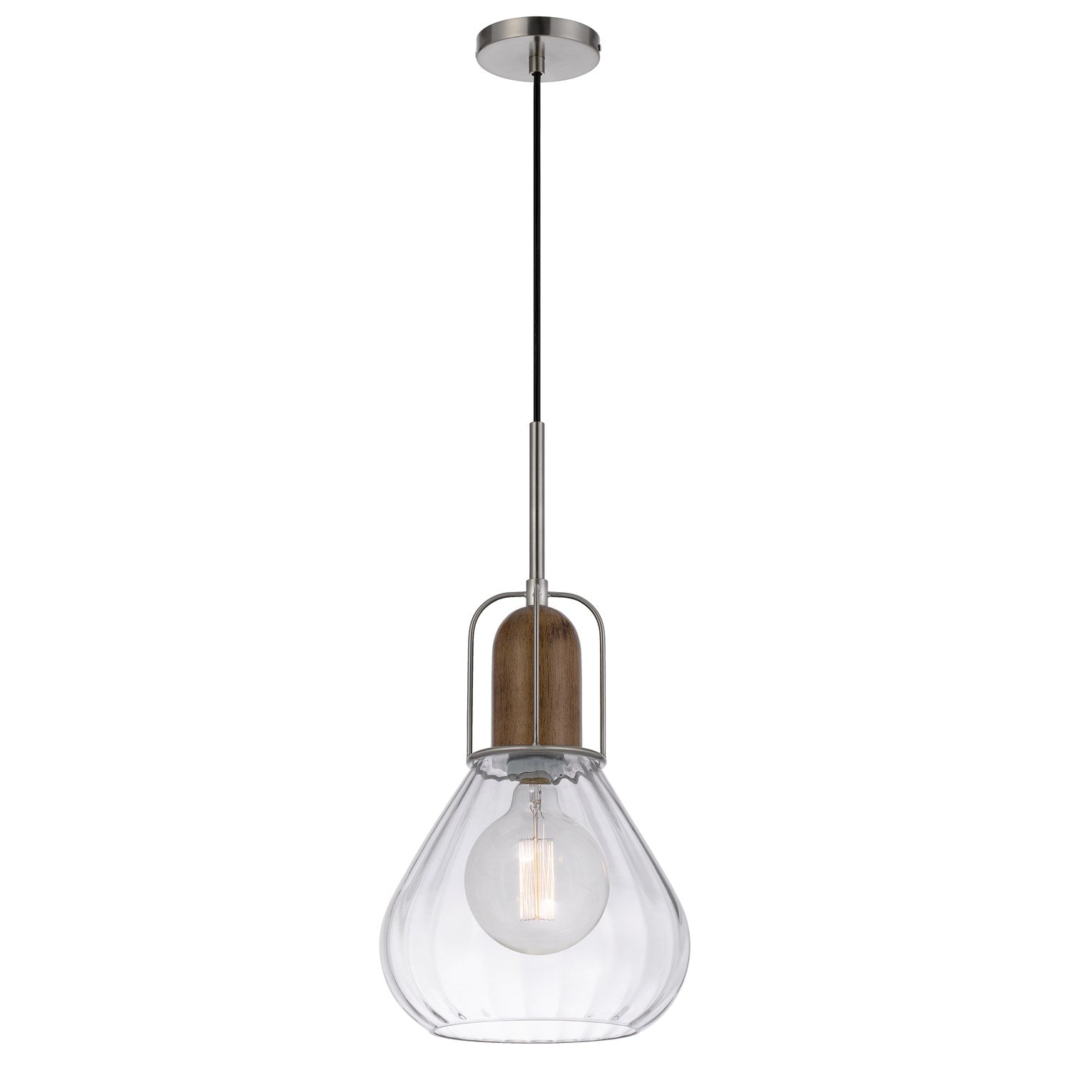 60W Rochelle Metal / Rubber Wood Mini Glass Pendant
