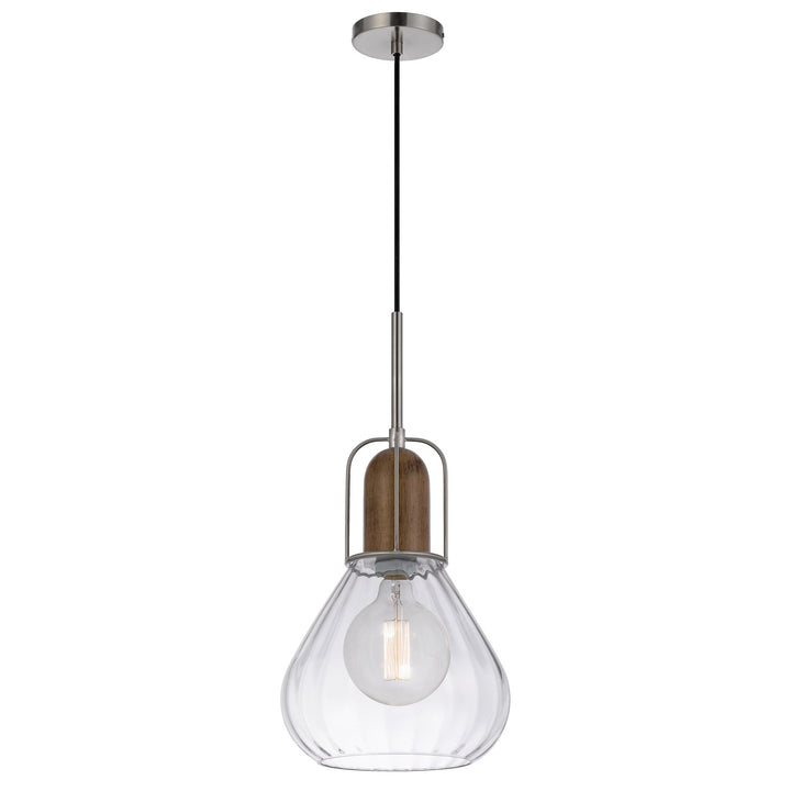 60W Rochelle Metal / Rubber Wood Mini Glass Pendant